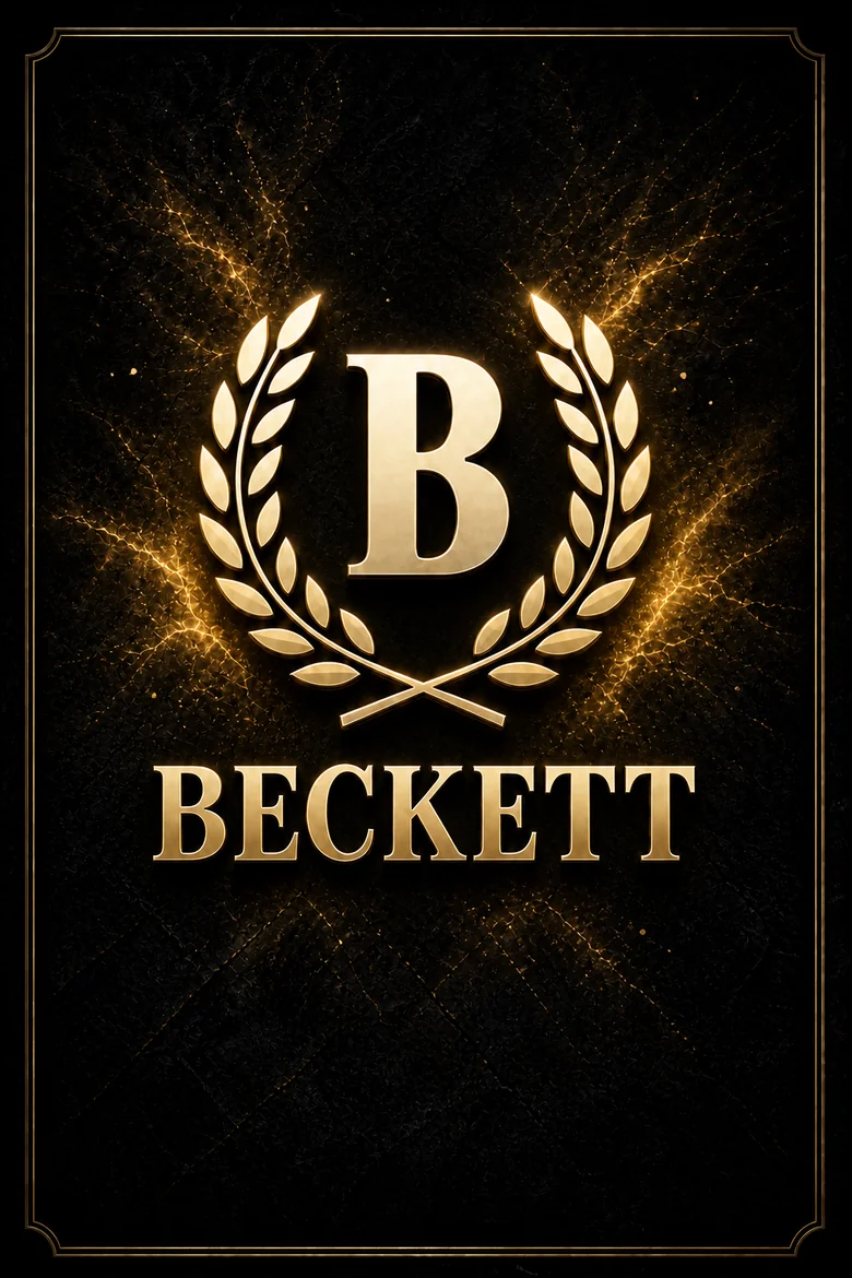 Goldenes Beckett-Logo mit Lorbeerkranz